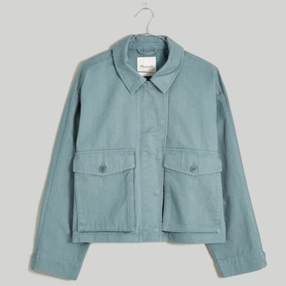 Madewell Jackets & Blazers - MADEWELL | Cropped Cargo Jacket Blue Chore Coat Faded River Zip Snap | Size XL